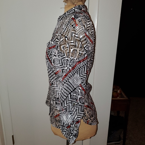 Ruby Rd. Black, white & red sheer button down - Picture 7 of 7